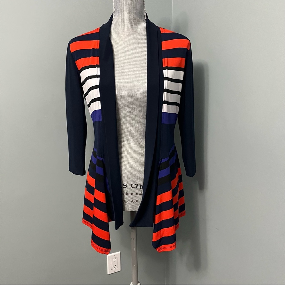 FRANK LYMAN DESIGN stripped Cardigan 3/4 sleeves women’s size 4 offfice wear
